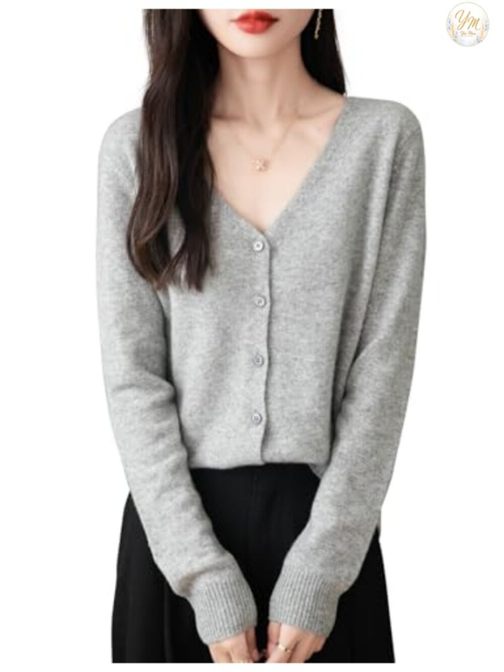 100% Merino Wool Cardigan Sweater Women V Neck Long Sleeve Lightweight Knit